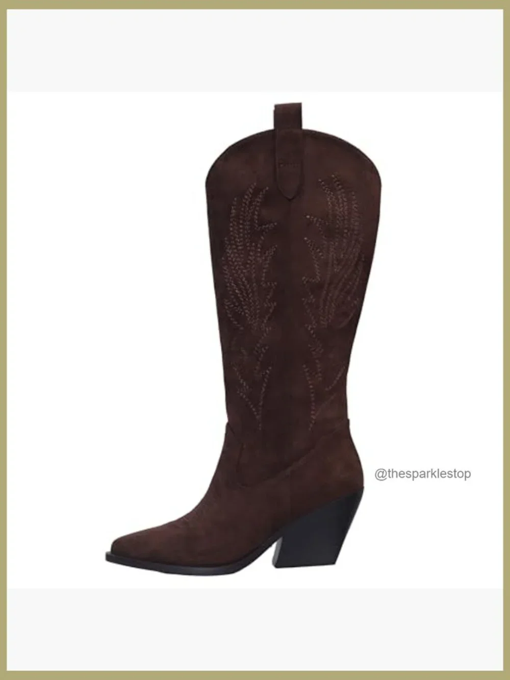 Knee High Cowgirl Boots with Side Zipper, Mid Heel, Pull-On - Picture 3 of 6